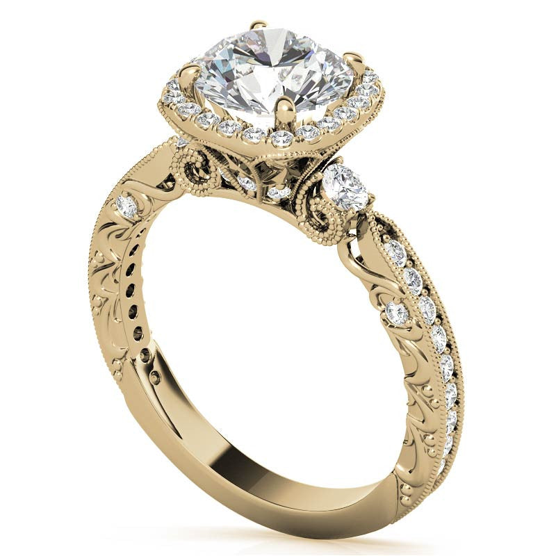 Round Antique Style Moissanite Engagement Ring with Milgrain