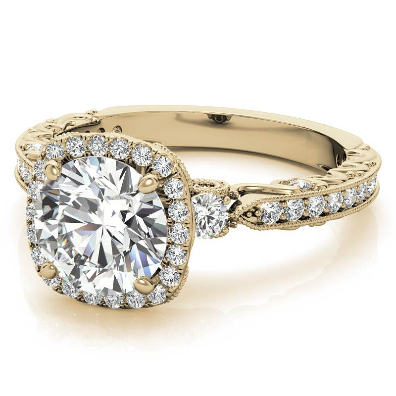 Round Antique Style Moissanite Engagement Ring with Milgrain