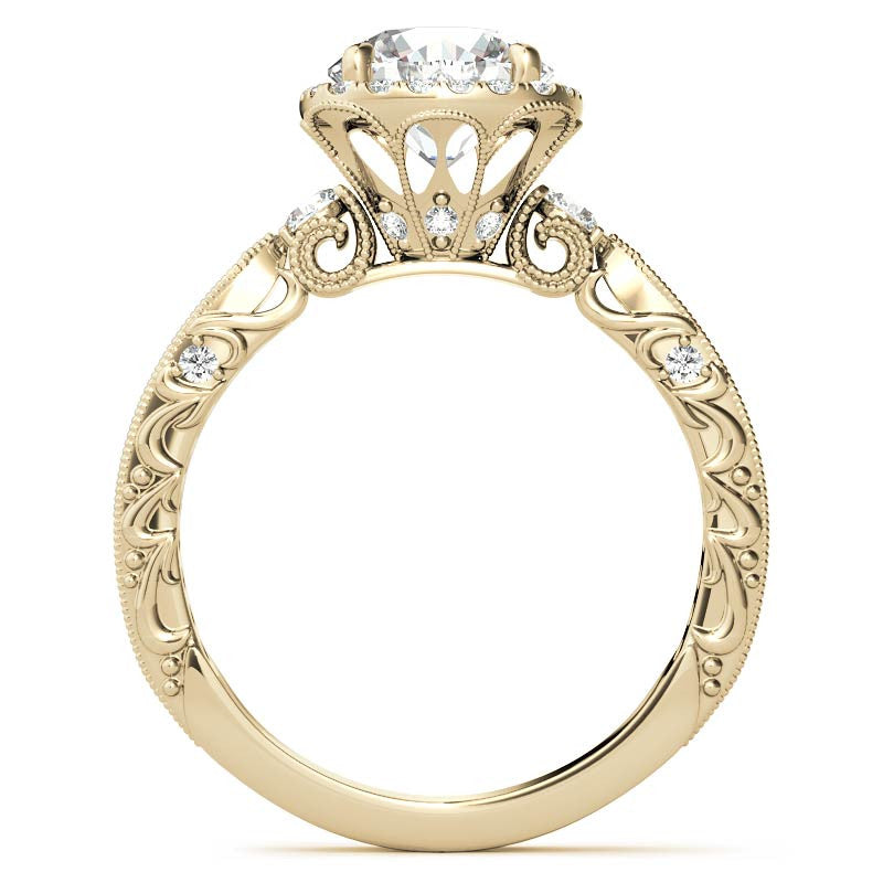 Round Antique Style Moissanite Engagement Ring with Milgrain