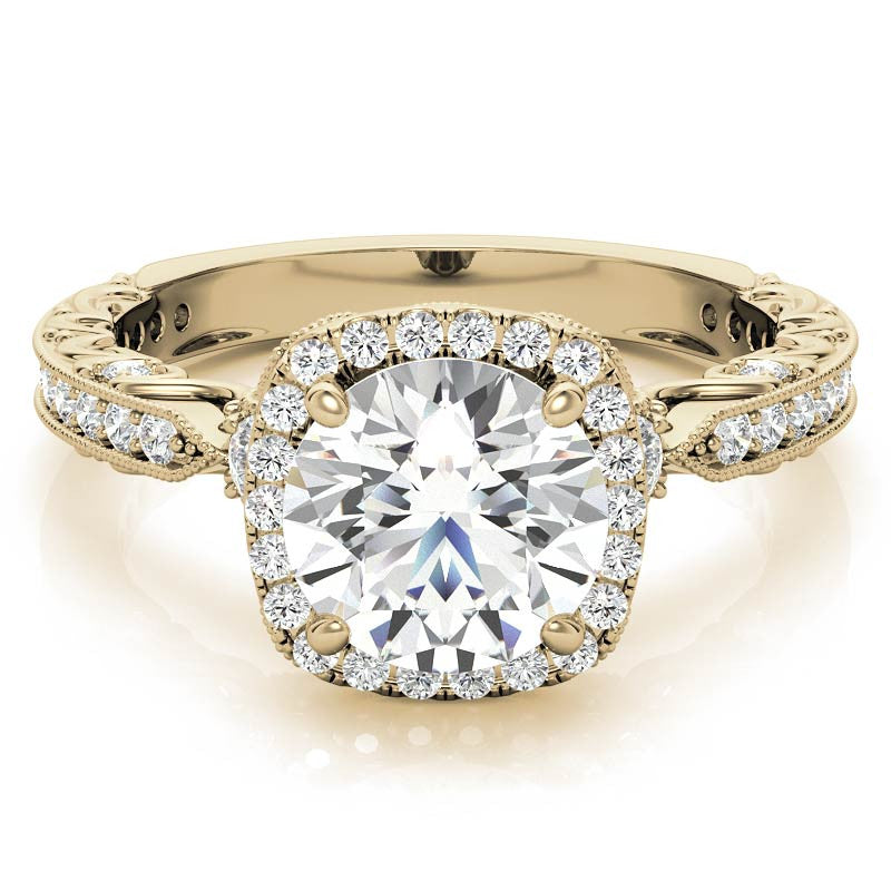 Round Antique Style Moissanite Engagement Ring with Milgrain