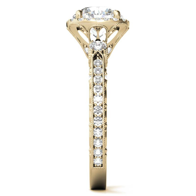 Round Antique Style Moissanite Engagement Ring with Milgrain