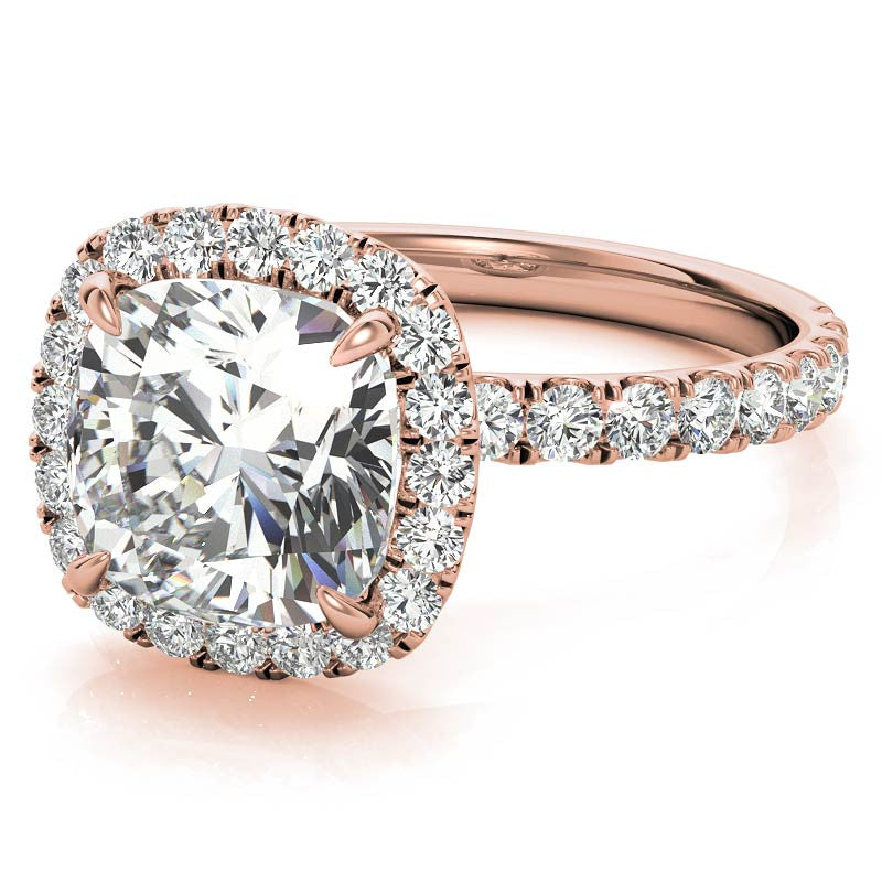 Cushion Halo Moissanite Engagement Ring with Hidden Collar