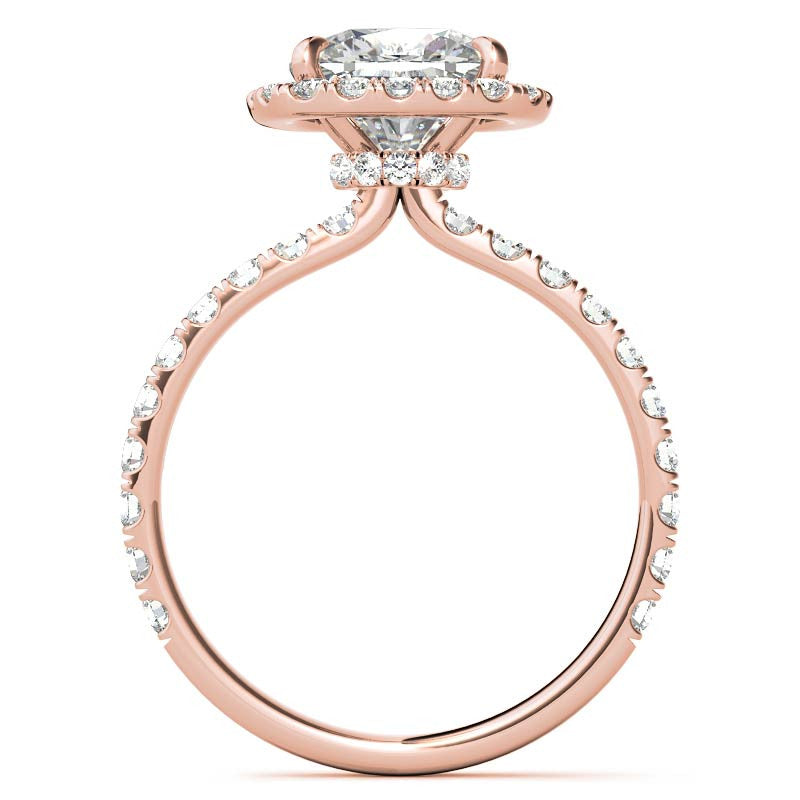 Cushion Halo Moissanite Engagement Ring with Hidden Collar