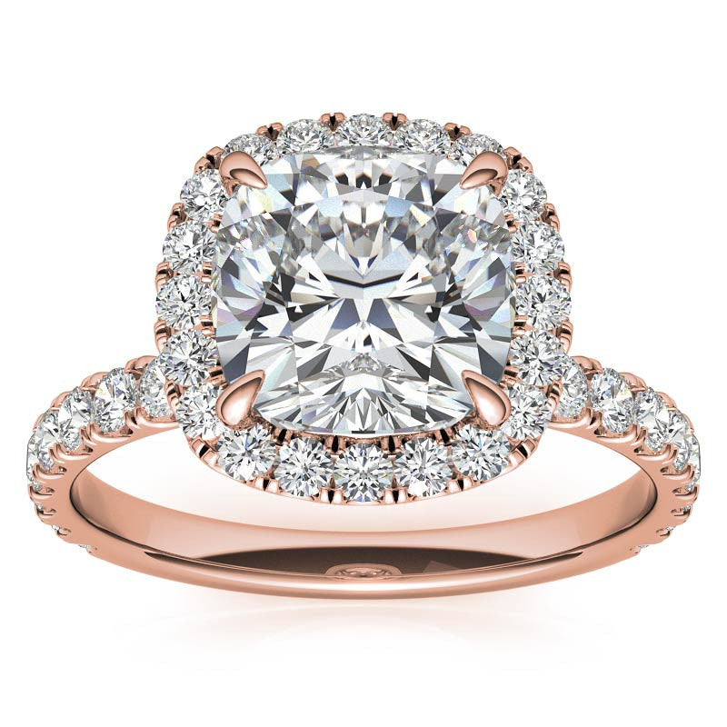 Cushion Halo Moissanite Engagement Ring with Hidden Collar