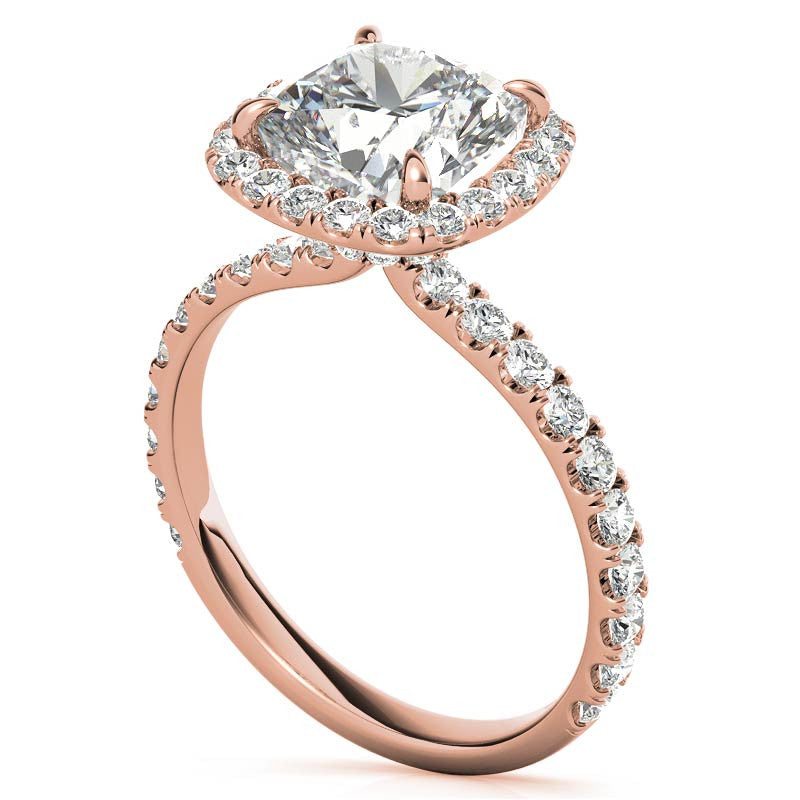 Cushion Halo Moissanite Engagement Ring with Hidden Collar