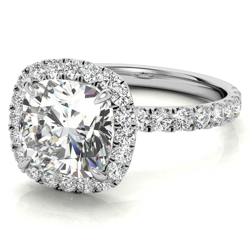 Cushion Halo Moissanite Engagement Ring with Hidden Collar