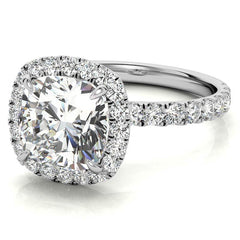 Cushion Halo Moissanite Engagement Ring with Hidden Collar