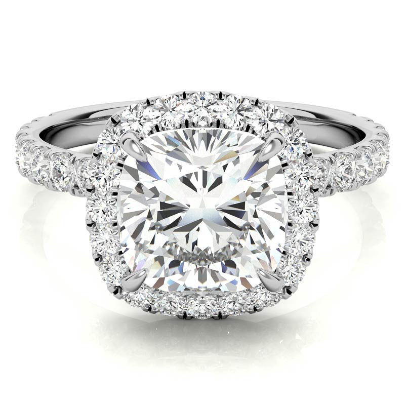 Cushion Halo Moissanite Engagement Ring with Hidden Collar