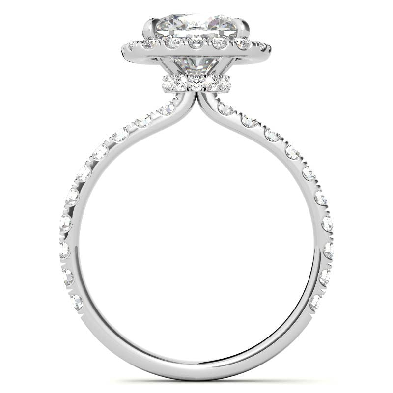 Cushion Halo Moissanite Engagement Ring with Hidden Collar