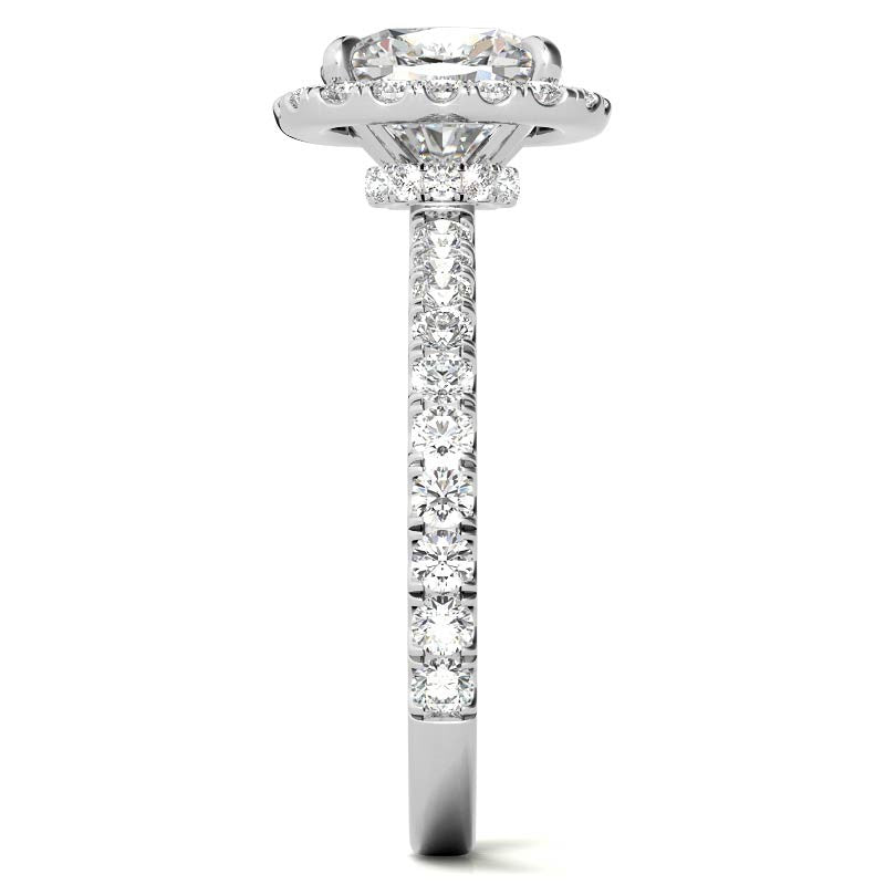 Cushion Halo Moissanite Engagement Ring with Hidden Collar