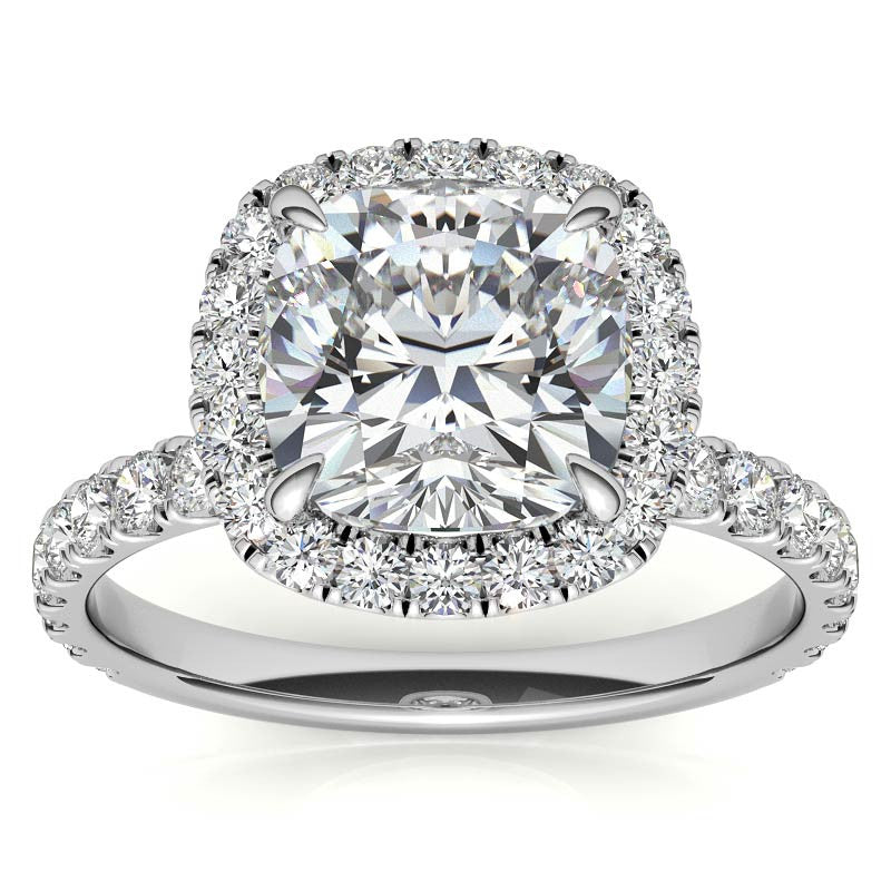 Cushion Halo Moissanite Engagement Ring with Hidden Collar