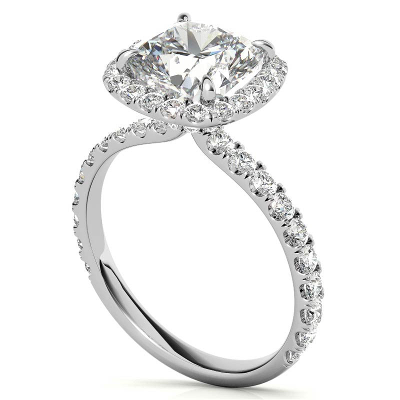 Cushion Halo Moissanite Engagement Ring with Hidden Collar
