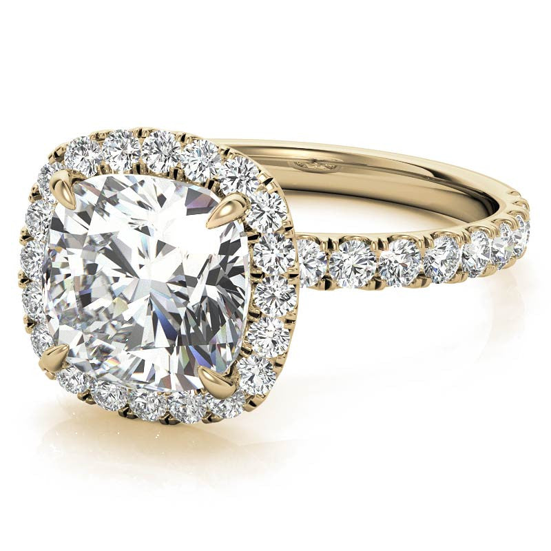 Cushion Halo Moissanite Engagement Ring with Hidden Collar