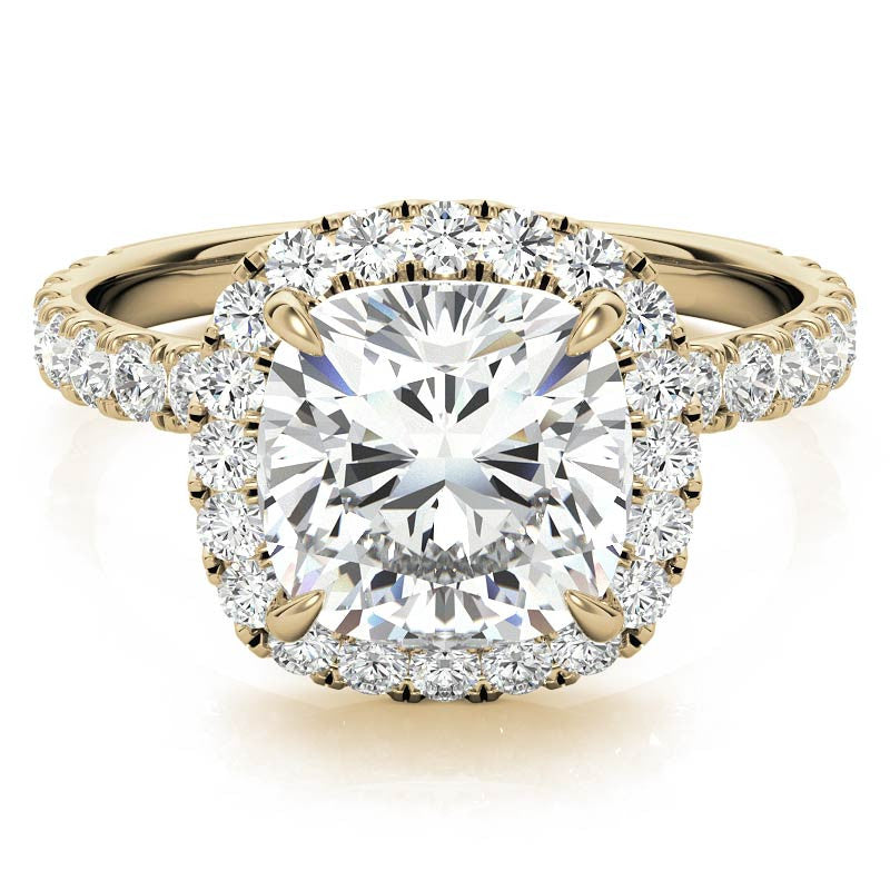 Cushion Halo Moissanite Engagement Ring with Hidden Collar
