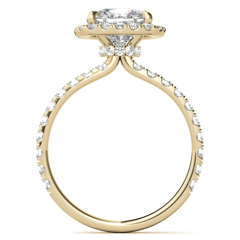 Cushion Halo Moissanite Engagement Ring with Hidden Collar