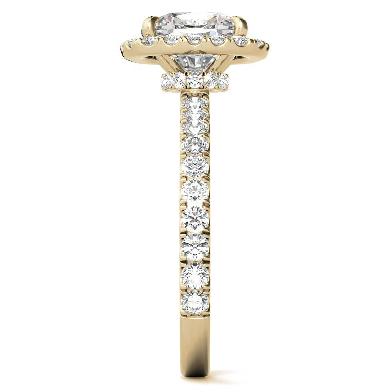 Cushion Halo Moissanite Engagement Ring with Hidden Collar
