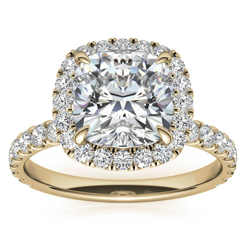 Cushion Halo Moissanite Engagement Ring with Hidden Collar