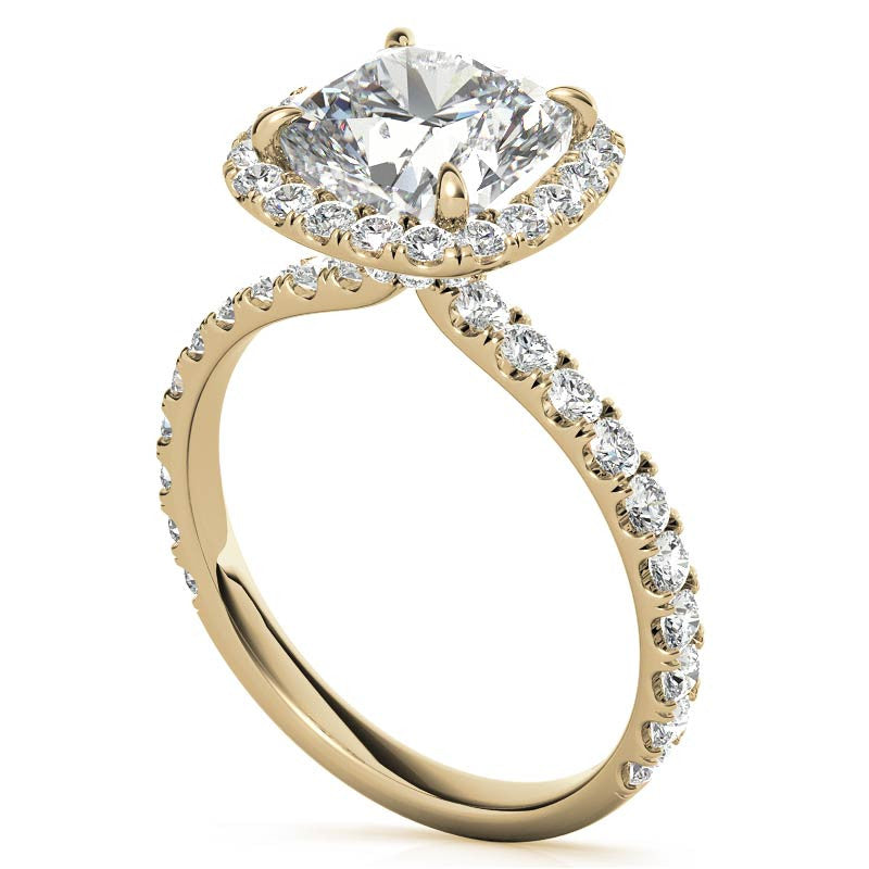 Cushion Halo Moissanite Engagement Ring with Hidden Collar