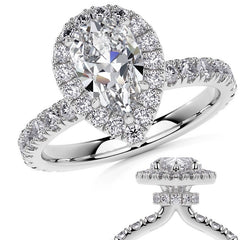 Pear Halo Moissanite Engagement Ring with Hidden Collar