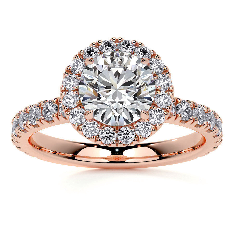 Round Halo Moissanite Engagement Ring with Hidden Collar