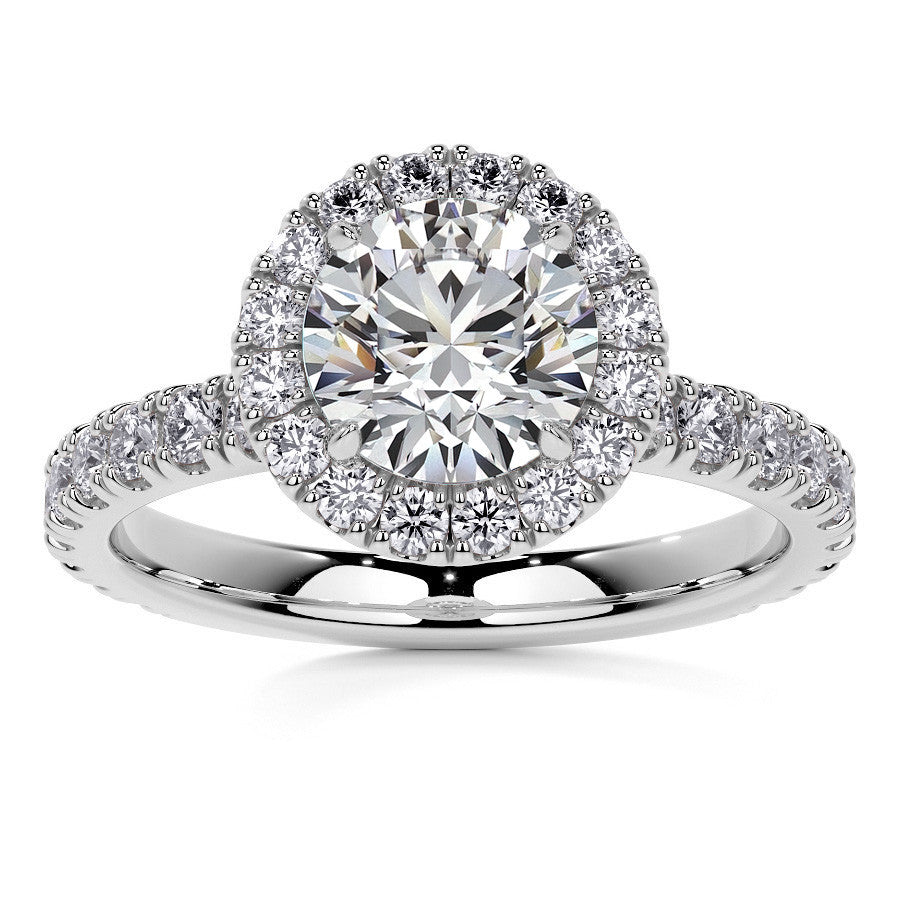 Round Halo Moissanite Engagement Ring with Hidden Collar
