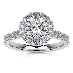 Round Halo Moissanite Engagement Ring with Hidden Collar