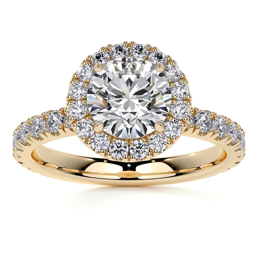 Round Halo Moissanite Engagement Ring with Hidden Collar