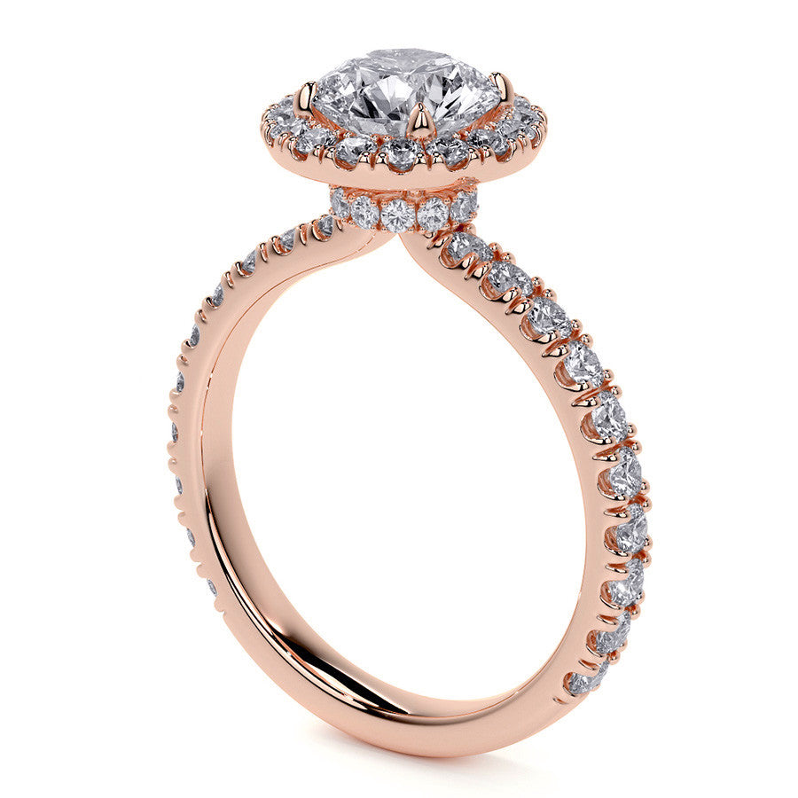 Round Halo Moissanite Engagement Ring with Hidden Collar