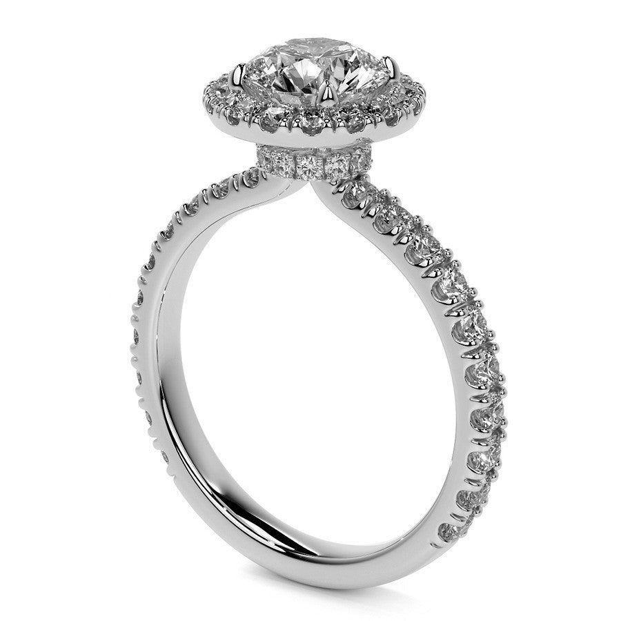Round Halo Moissanite Engagement Ring with Hidden Collar