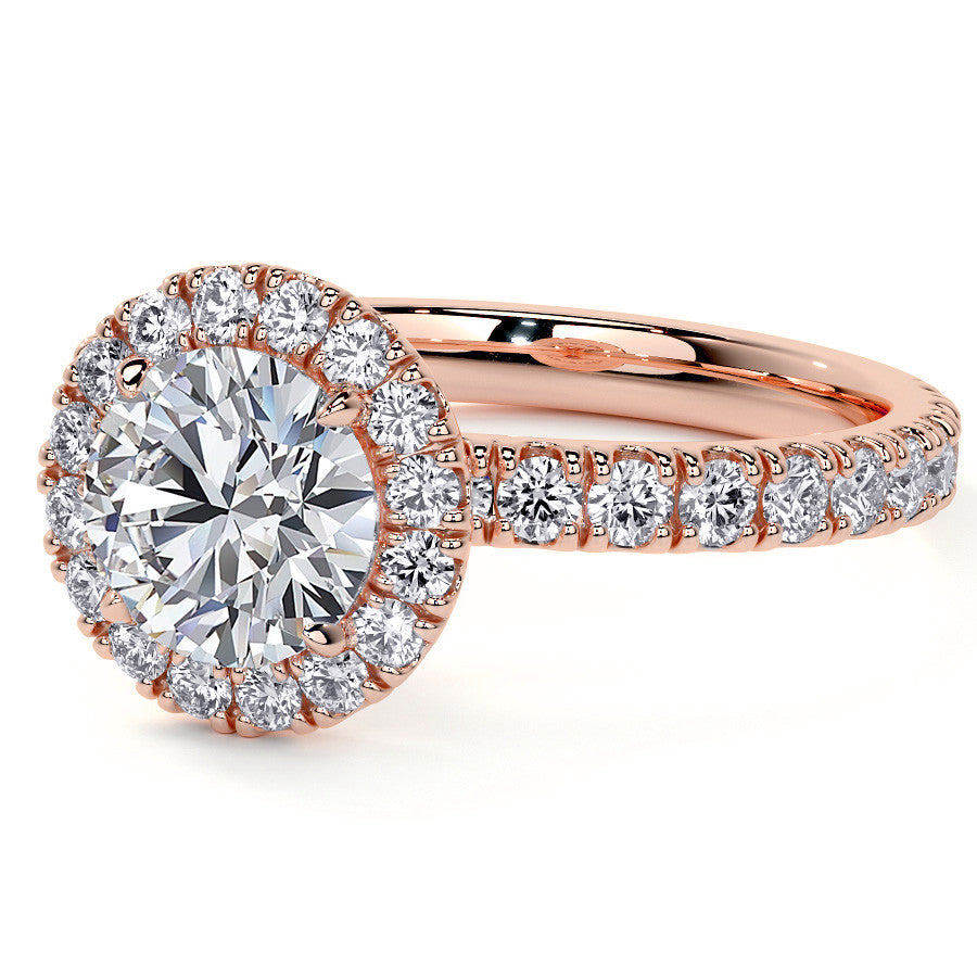 Round Halo Moissanite Engagement Ring with Hidden Collar