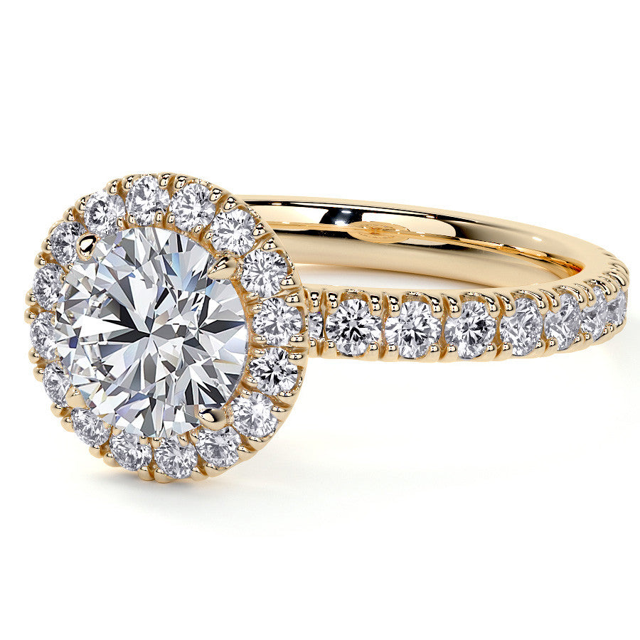 Round Halo Moissanite Engagement Ring with Hidden Collar