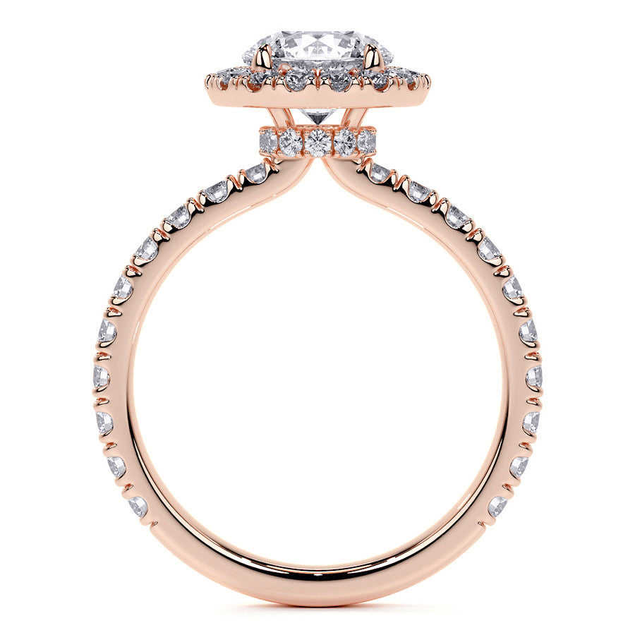 Round Halo Moissanite Engagement Ring with Hidden Collar