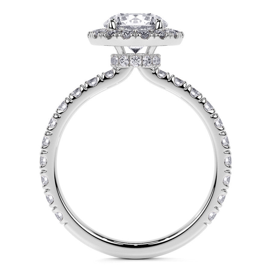 Round Halo Moissanite Engagement Ring with Hidden Collar