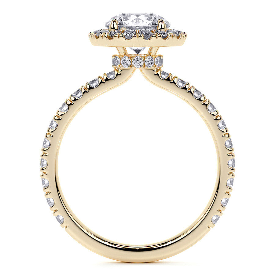 Round Halo Moissanite Engagement Ring with Hidden Collar