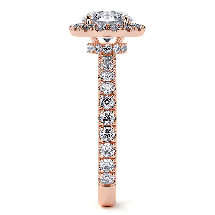 Round Halo Moissanite Engagement Ring with Hidden Collar