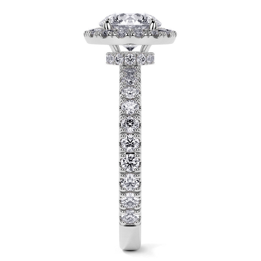 Round Halo Moissanite Engagement Ring with Hidden Collar