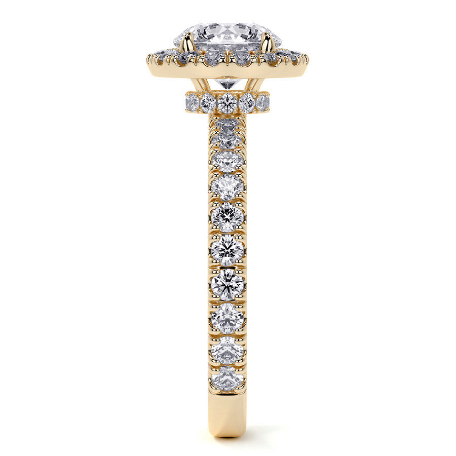 Round Halo Moissanite Engagement Ring with Hidden Collar