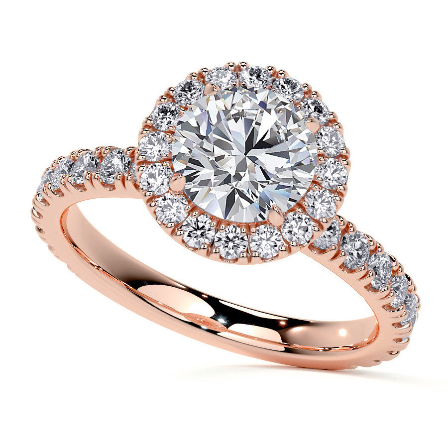 Round Halo Moissanite Engagement Ring with Hidden Collar