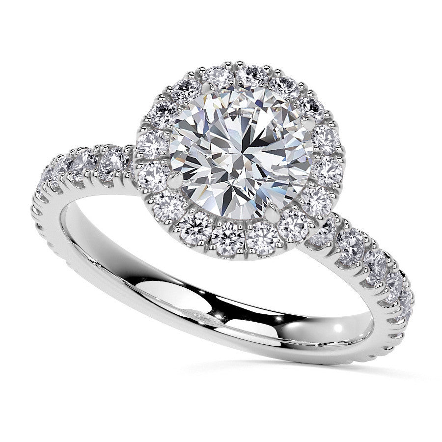 Round Halo Moissanite Engagement Ring with Hidden Collar