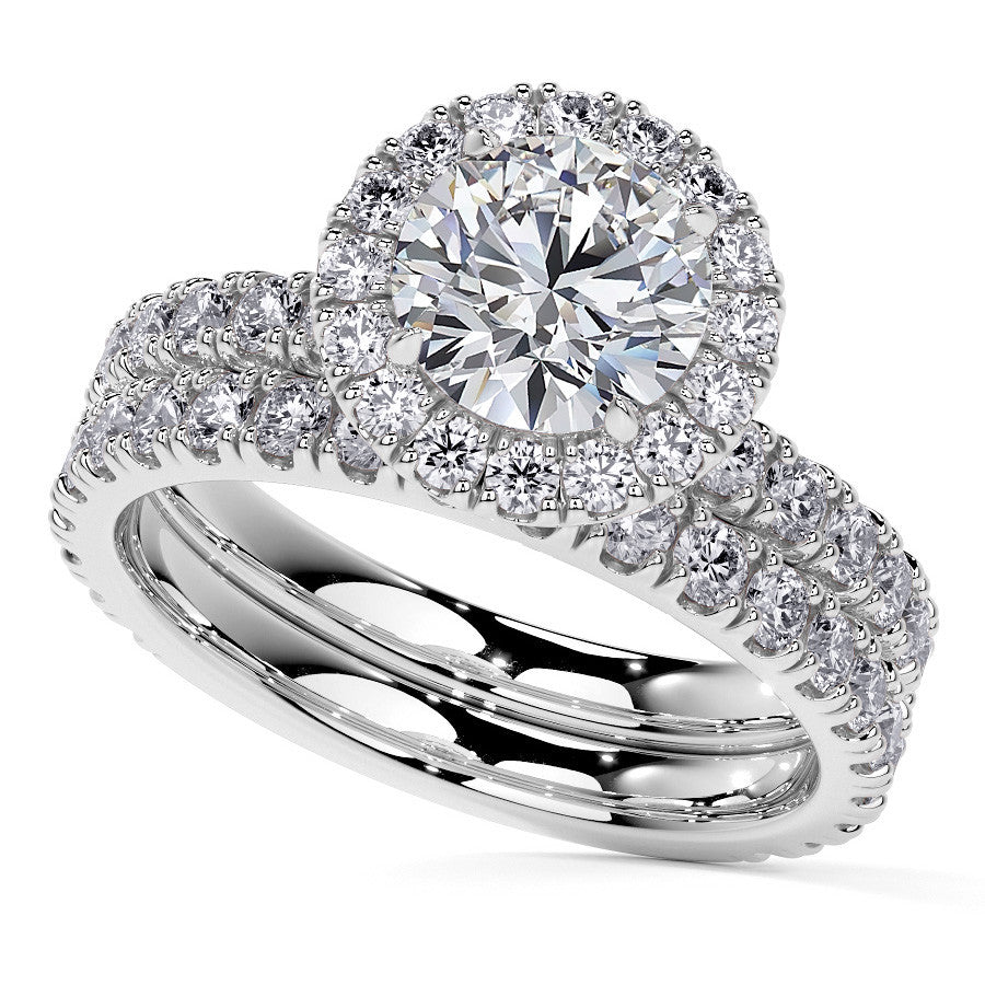 Round Halo Moissanite Engagement Ring with Hidden Collar