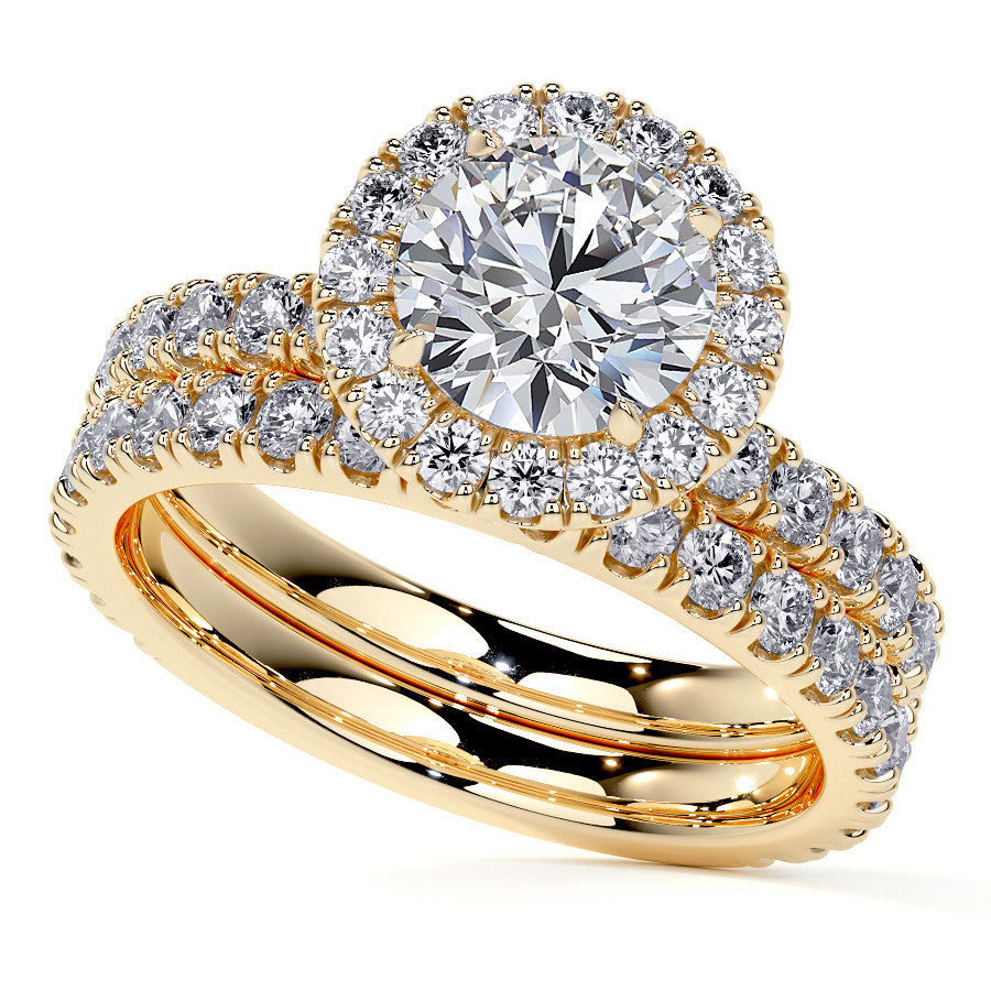Round Halo Moissanite Engagement Ring with Hidden Collar