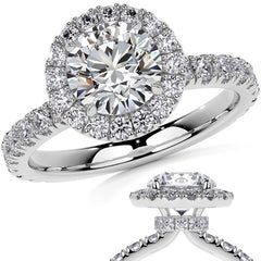 Round Halo Moissanite Engagement Ring with Hidden Collar