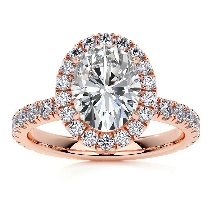 Oval Halo Moissanite Engagement Ring with Hidden Collar