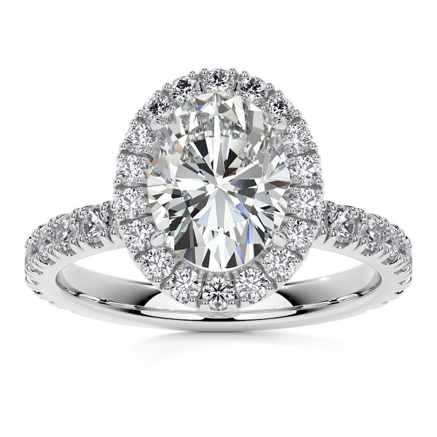 Oval Halo Moissanite Engagement Ring with Hidden Collar