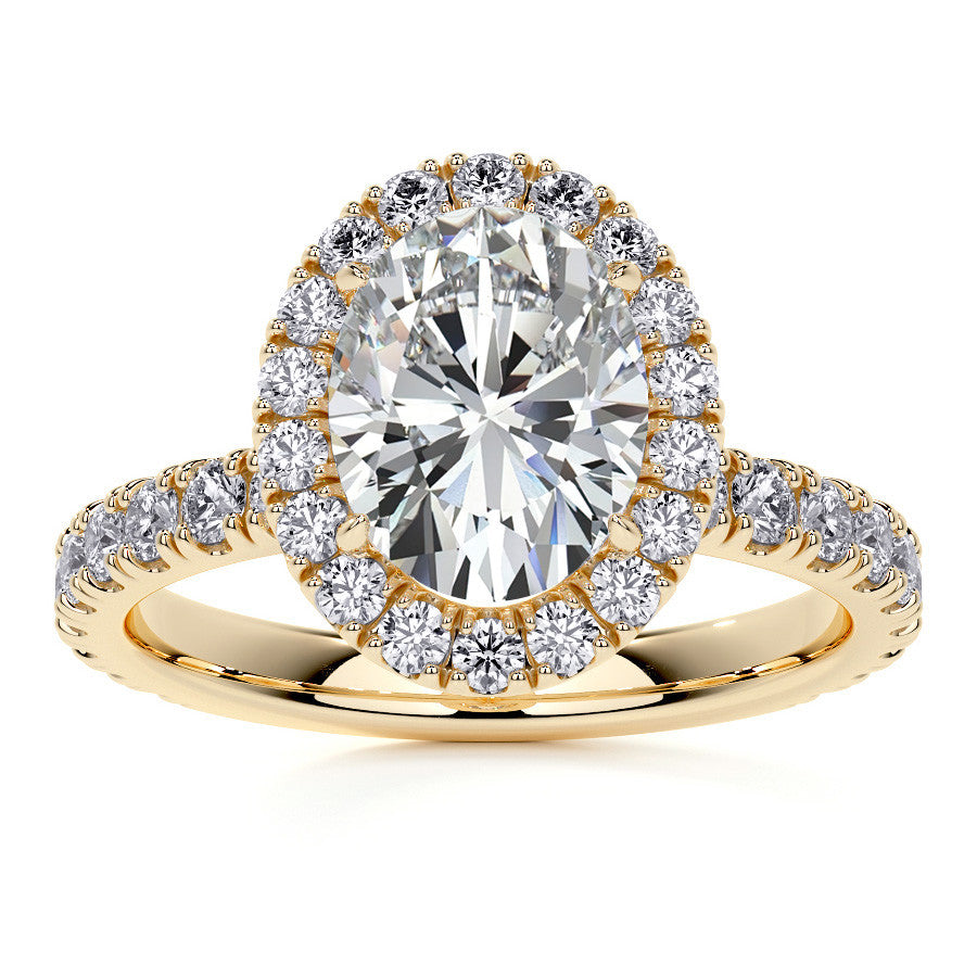 Oval Halo Moissanite Engagement Ring with Hidden Collar