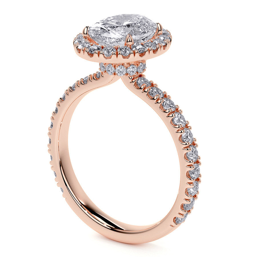 Oval Halo Moissanite Engagement Ring with Hidden Collar