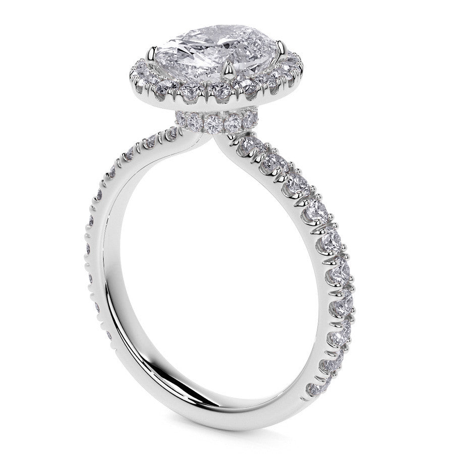 Oval Halo Moissanite Engagement Ring with Hidden Collar
