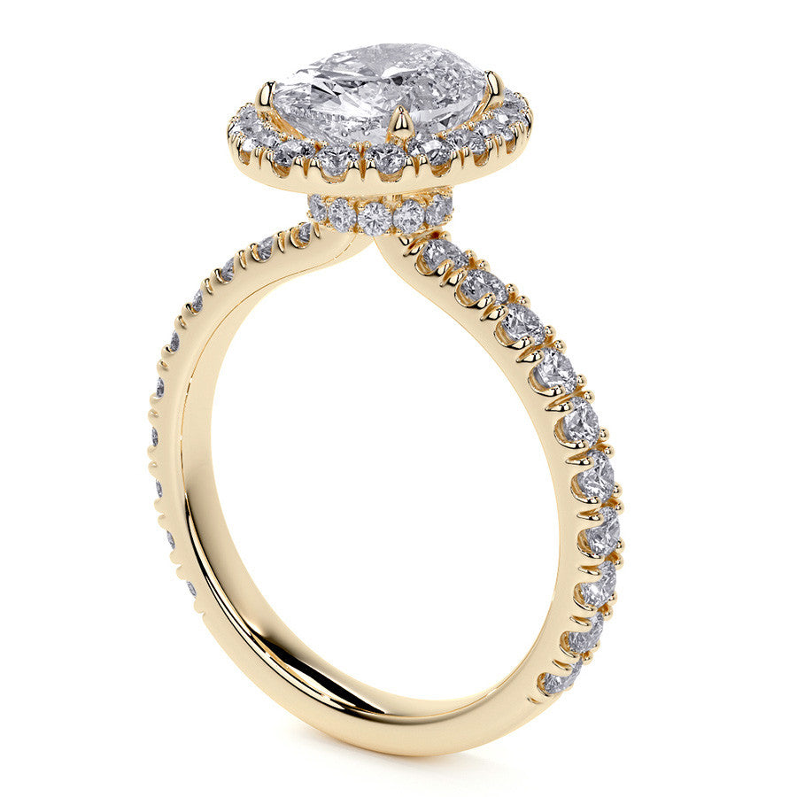 Oval Halo Moissanite Engagement Ring with Hidden Collar