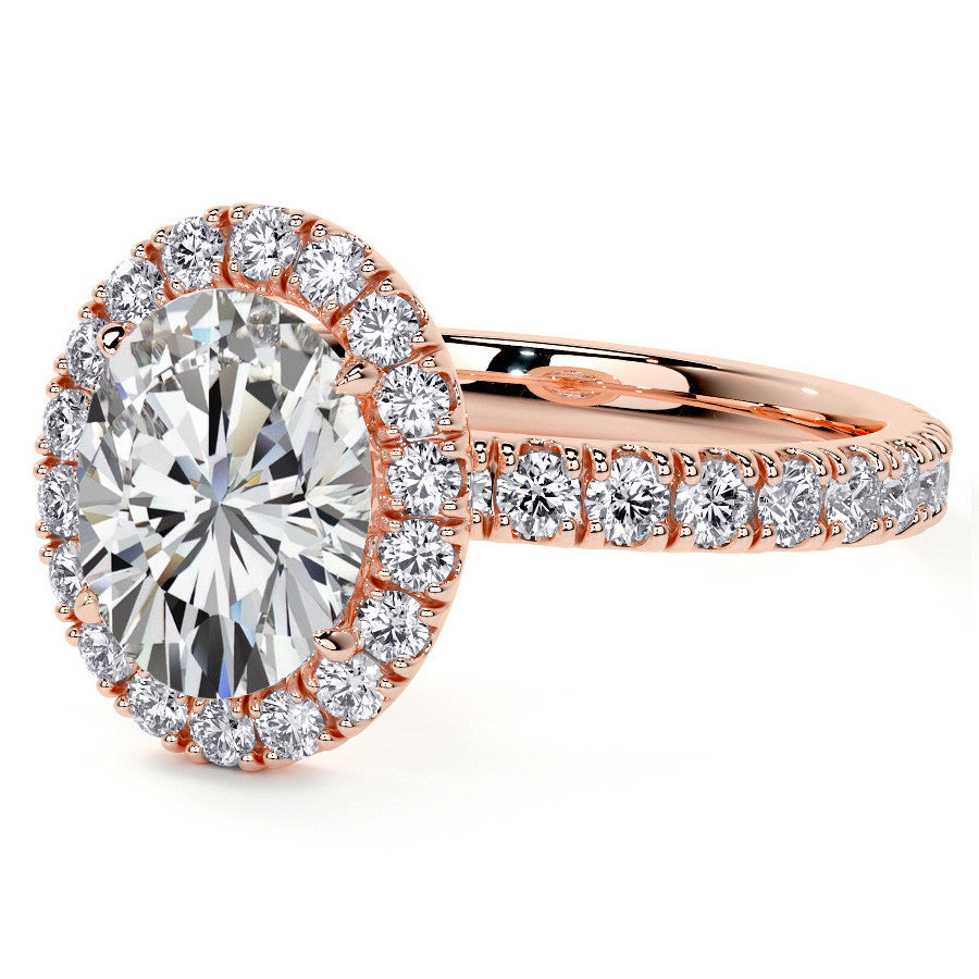 Oval Halo Moissanite Engagement Ring with Hidden Collar