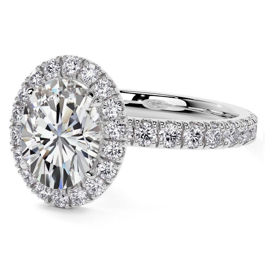 Oval Halo Moissanite Engagement Ring with Hidden Collar